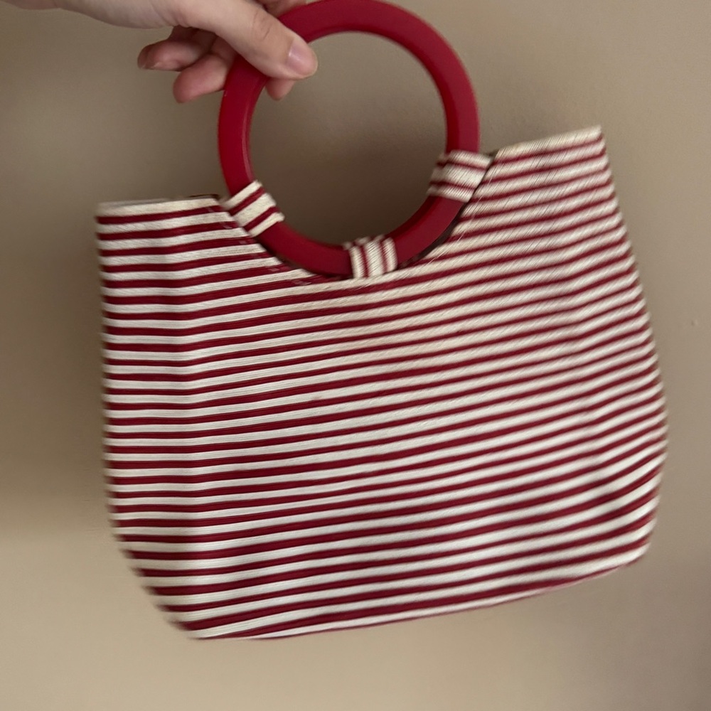 Vintage Y2K Liz Claiborne Straw Striped Handbag with Lucite Handle